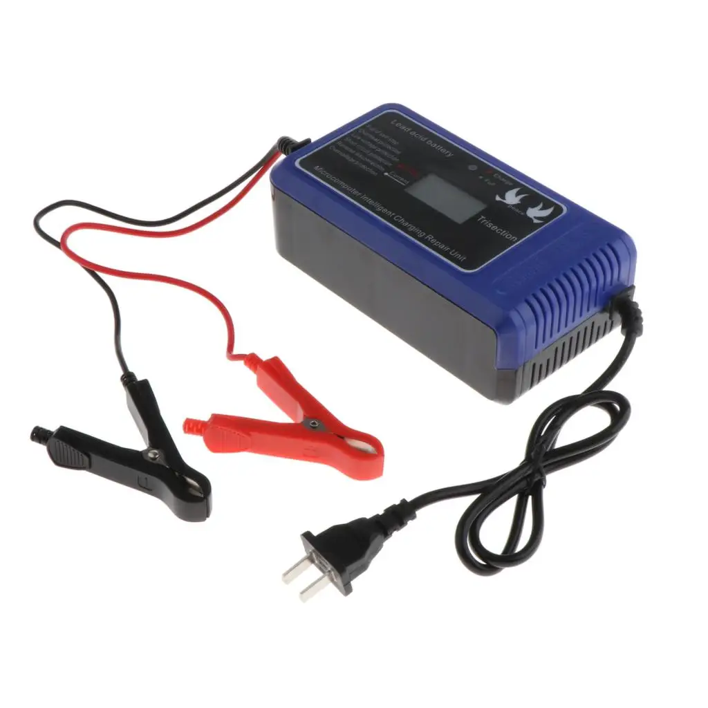 12V 10A LCD Screen Black Lithium Battery Charger For Car Motorcycle US Plug