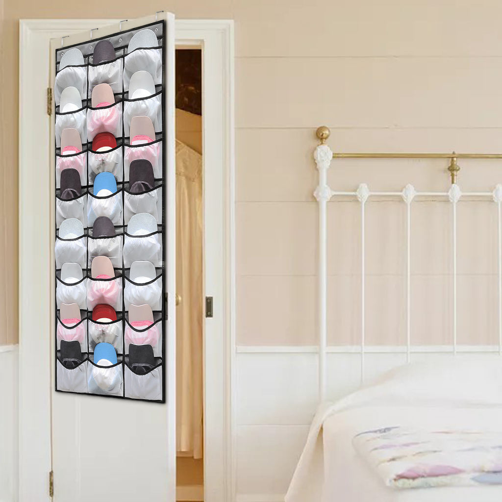 Over The Door 24 Mesh Pockets Non-woven Fabric Hanging Organizer Wall Mount Shoes Holder Door Storage for Closet Hanging