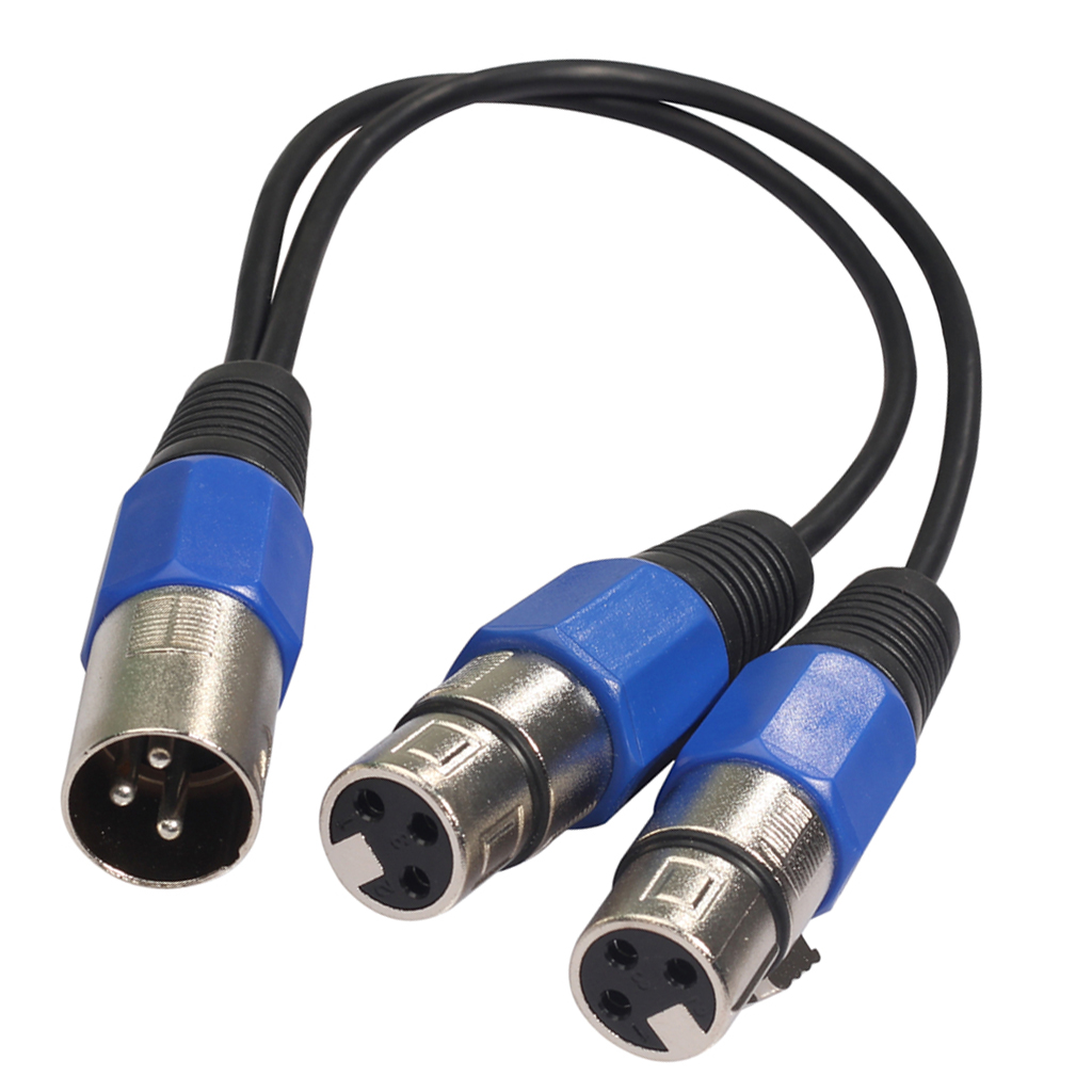1pc 3pin XLR Male Jack To Dual 2 Femal Plug Y Splitter Cable Adaptor 1ft for Mixer Microphone Amplifier Stage Lamp Controller