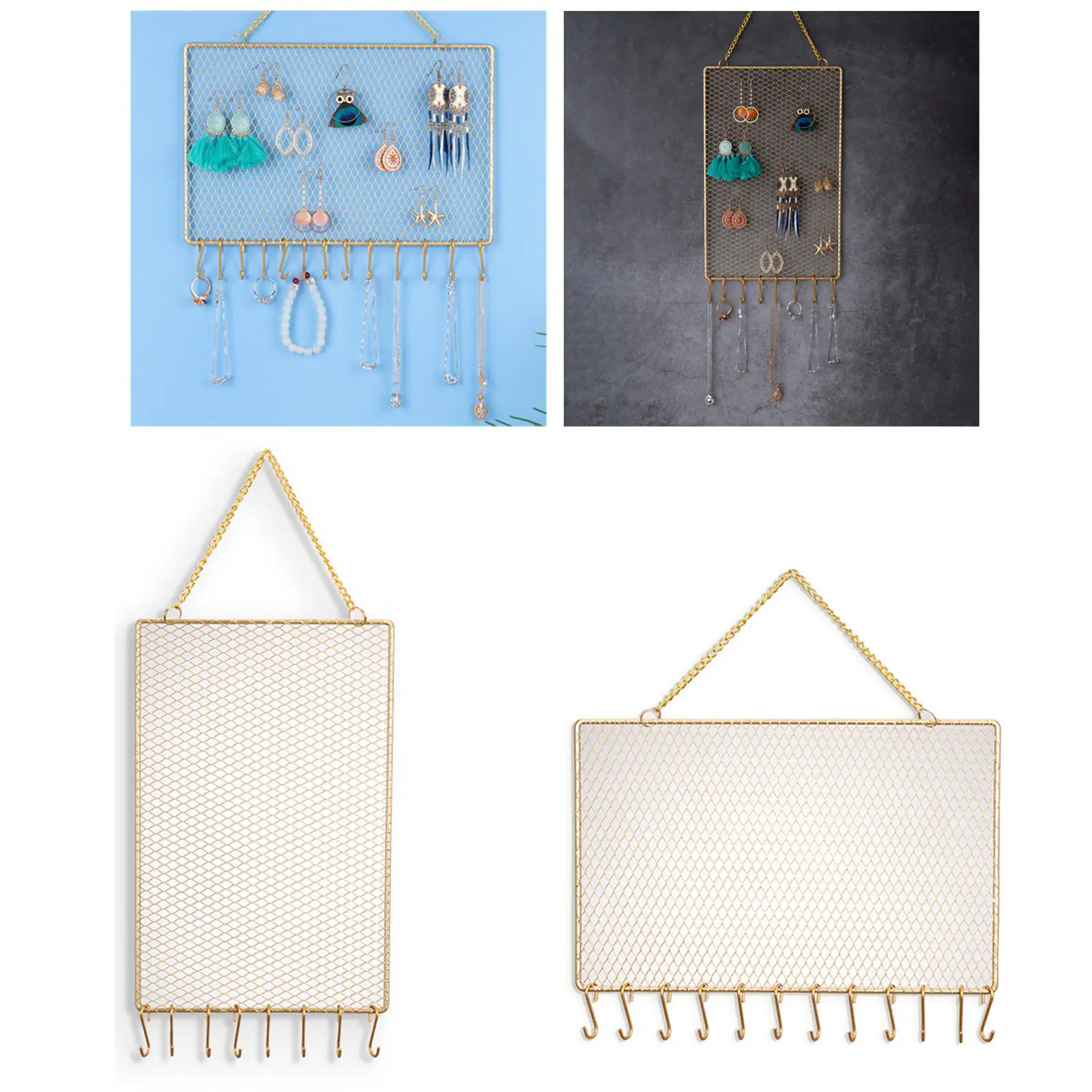 Display Screen Rectangle Rectangle Grid Decorative Storage Necklace Diamond Earring Metal Jewelry Organizer Holder Wall