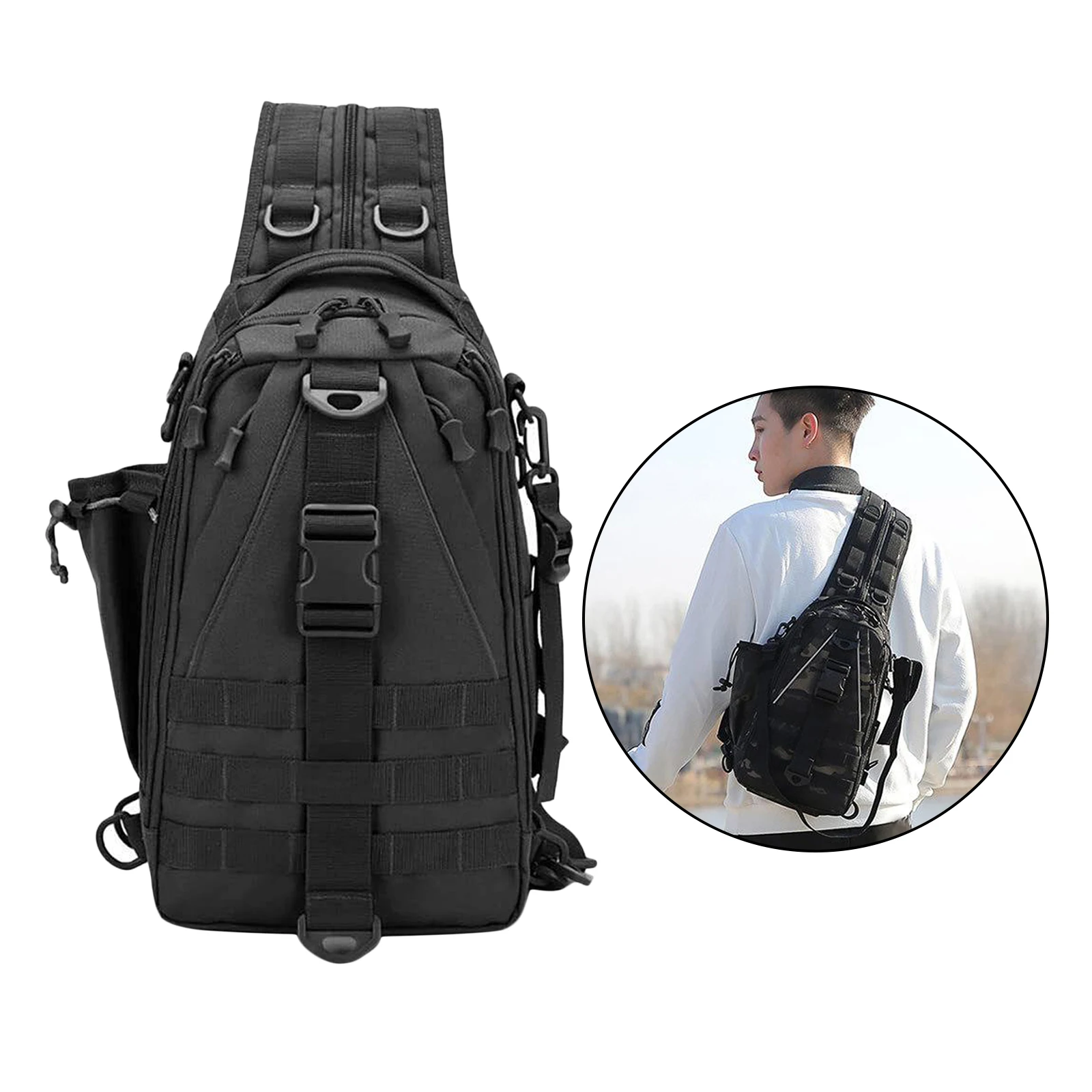 Men`s Sling Bag Chest Shoulder Backpack Crossbody Bag with 3 Compartment for Travel, Hiking ,Cycling Fishing Gear Storage Bag