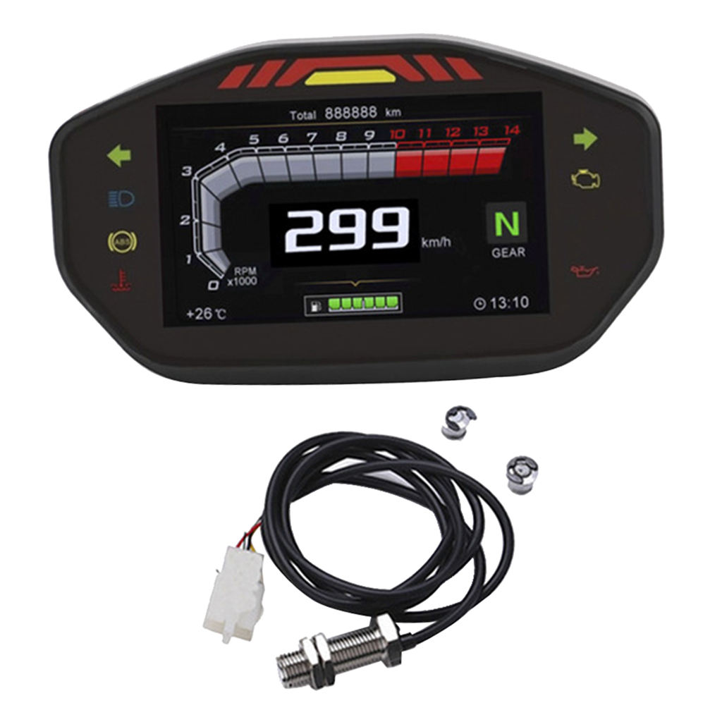 LCD Digital Backlight Waterproof Odometer Tachometer For 1,2,4 Cylinders Motor