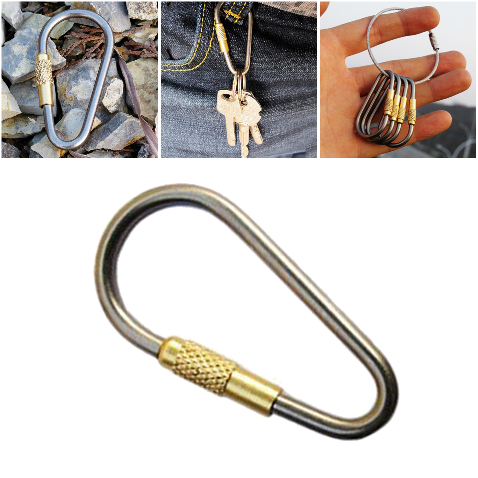 Screw Locking Carabiner Clips Small Titanium Alloy D-Ring Hooks, Dog Leads,