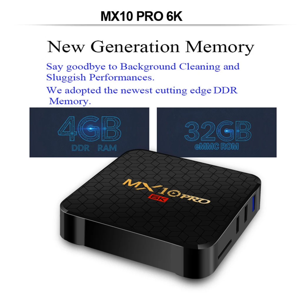 mx 10 pro h6 4+32GB Smart TV Box Octa Core Android 9.0 Dual-band WIFI 6K EU