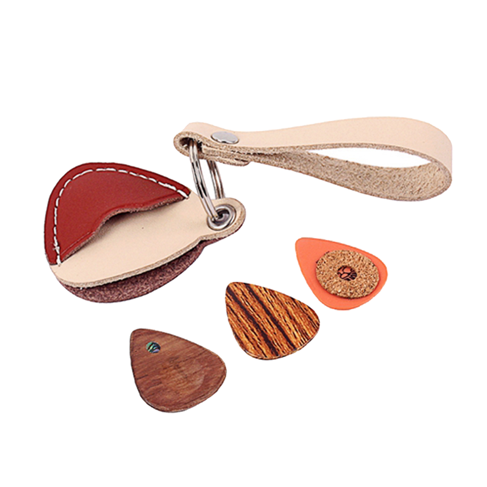 Guitar Pick Holder Leather Guitarra Plectrum Case Bag Keychain with 3pcs Guitar Picks