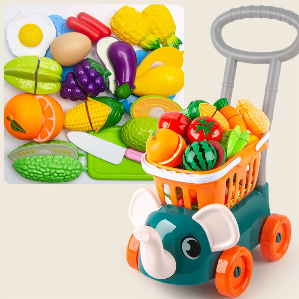 Funny Deluxe Grocery Cart Trolly With Vegetable Fruit Playset Creative Toy