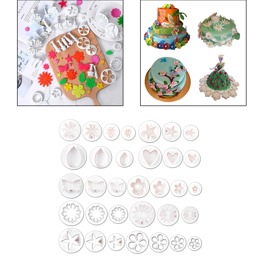 33pcs Fondant Cookie Biscuit Plunger Cutter Flower Heart Shape DIY Tools