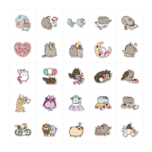 50pcs Kawaii Chunky Pet Animal Stickers Cute Grey Pusheens Cat