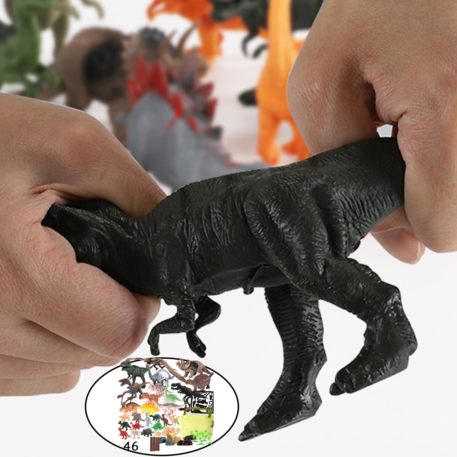 Pack of 46 Plastic Dinosaur Model Toy Set Kids Pretend Play Dinosaur Kingdom Learning Gift Set for Kids