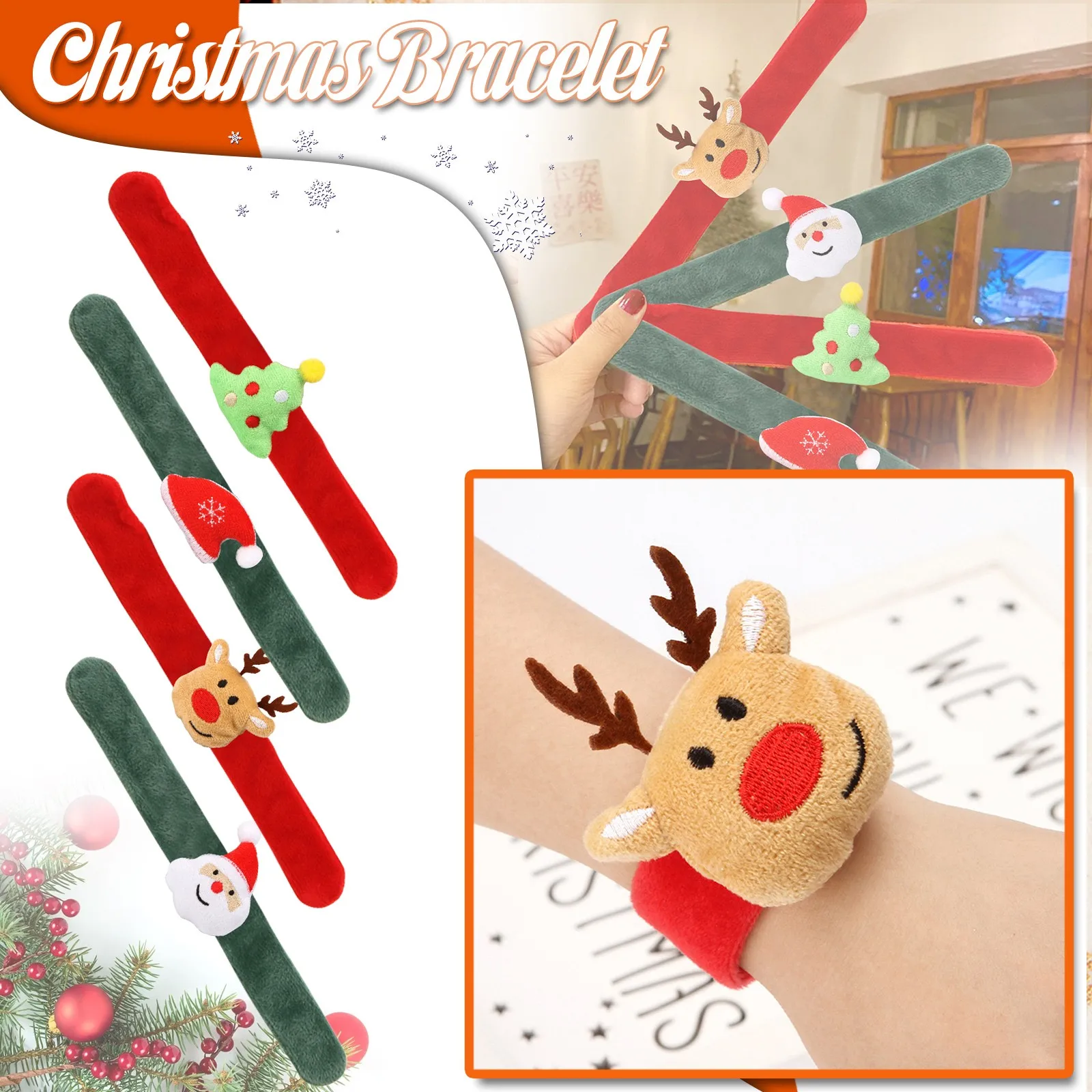 1X Christmas Lovely Slap Bracelet/Bangle Xmas Decor Pat Circle Hand Ring Gift 