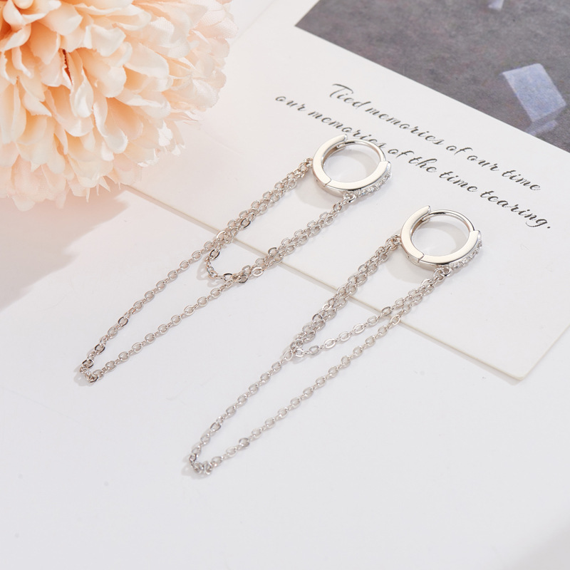 S925 Sterling Silber Ohr Schnalle Smple Mode Lange Quaste Kette Zirkon Ohrringe Für Frauen Übertrieben Mode Stil Schmuck – Detail 8