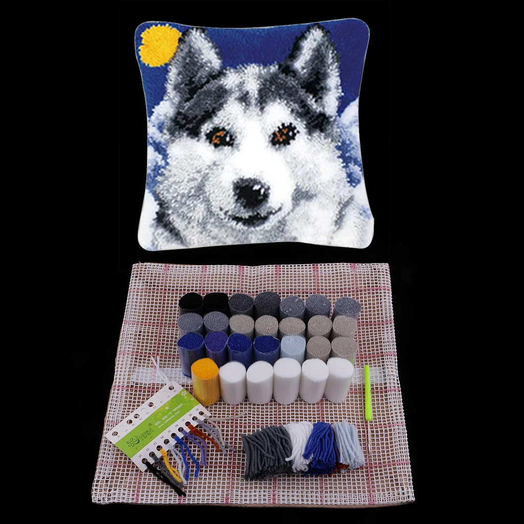 DIY Pillows Latch Hook Kit - Animal Pattern 17x17inch - for Beginners Children