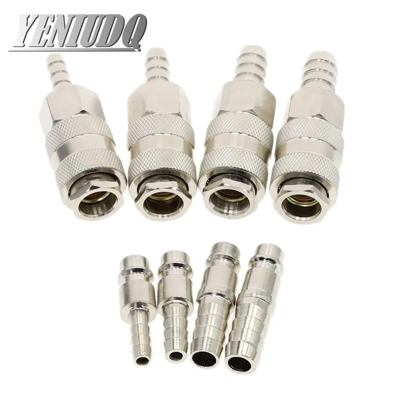 Euro Air Line Hose Fitting Connector Quick Release with 8mm Hose Tail Barb 5pk 