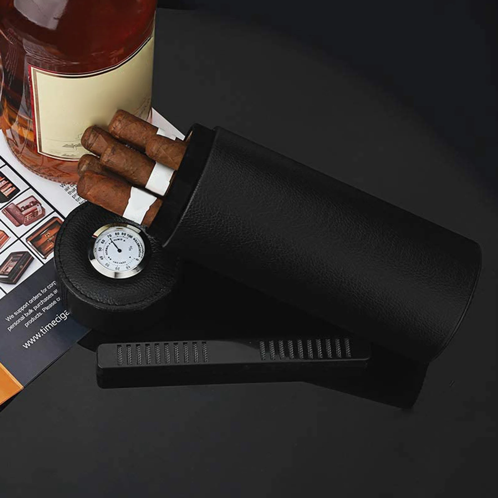 Cedar Wood Lined Portable PU Leather Cigar Humidor Hold 5-8 Cigars Hygrometer Holder Tube Built in Hygrometer Gift for Men