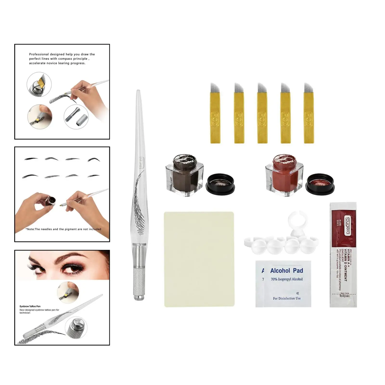 Eyebrow Permanent Tattoo Kit Set Needle Pigment Ink Practise Skin Tools