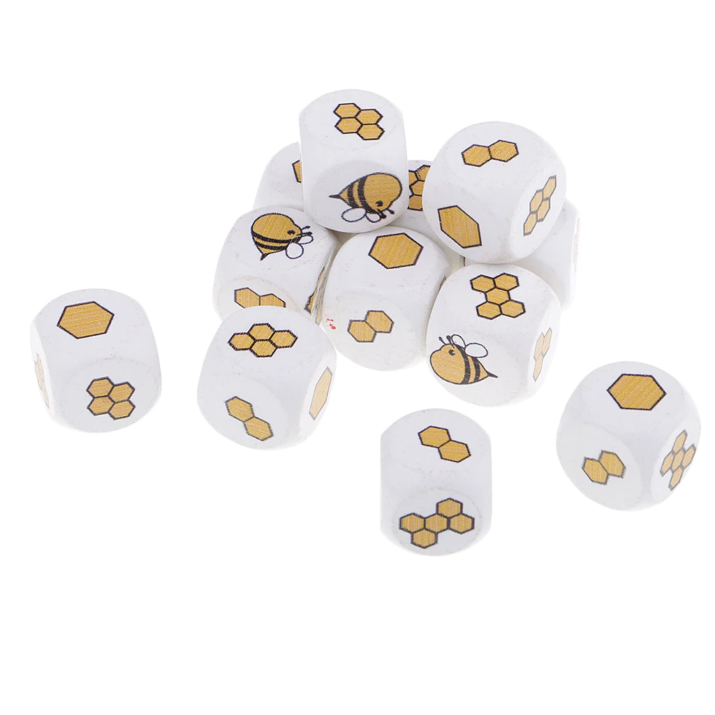 7 pcs Multi-Sided Dice 12 Pieces White Printed Wooden Natural Blocks DIY Embellishment Decorative Wood Dices for Playing Games