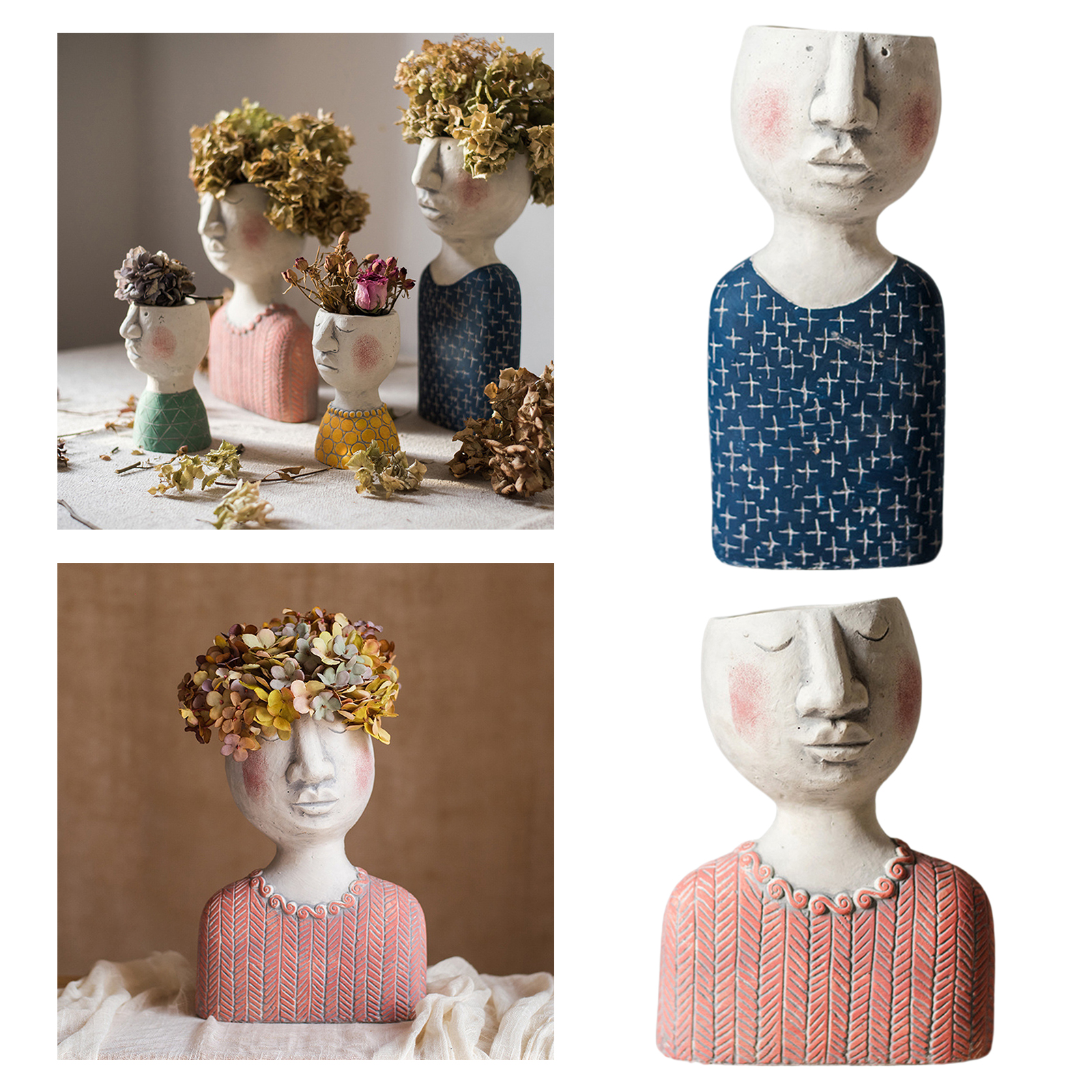 Creative Face Head Portrait Flower Pot Statue Succulent Planter Bouquet Vase