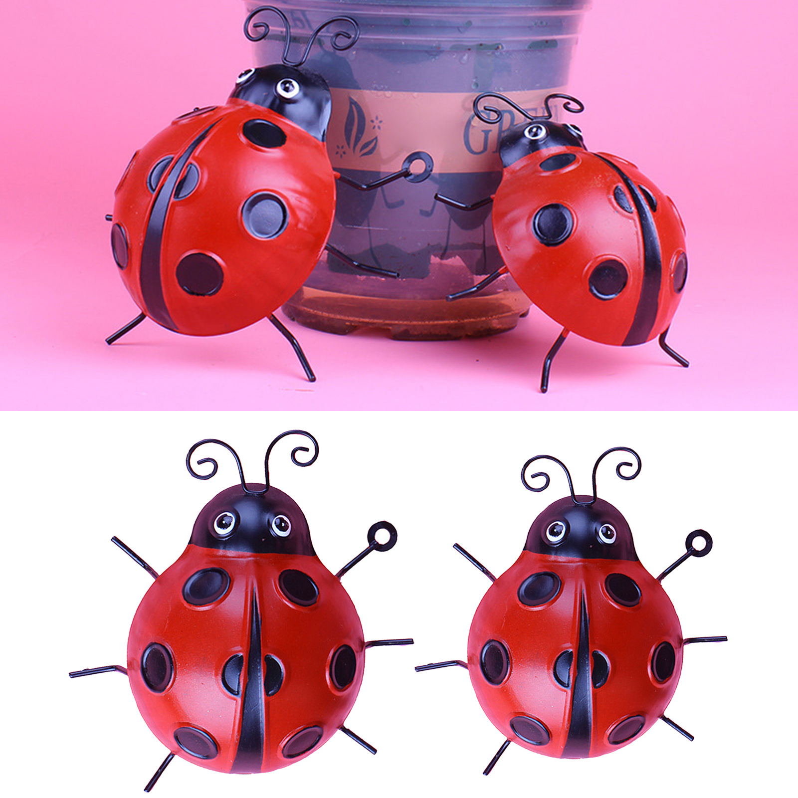 Garden Wall Art Red Ladybugs Outdoor Indoor Wall Sculptures Decorations for Fence Backyard Wall Hanging Decor