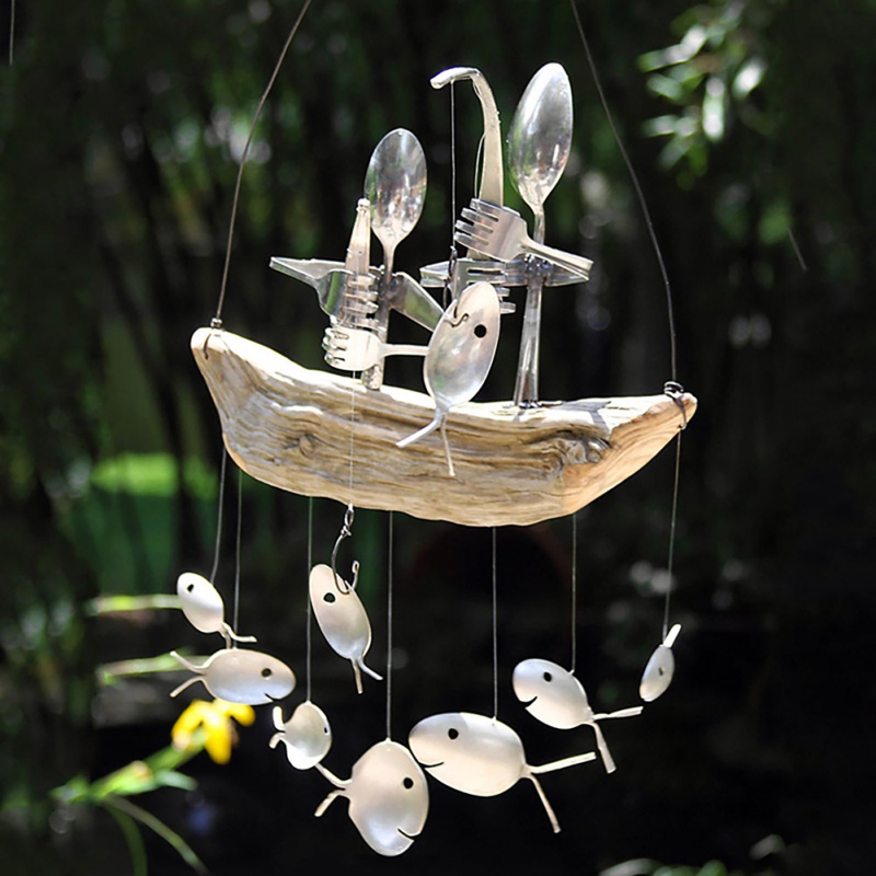 (🔥Hot Sale – 48% Off)fishing Man Spoon Fish Sculpture Wind Chime