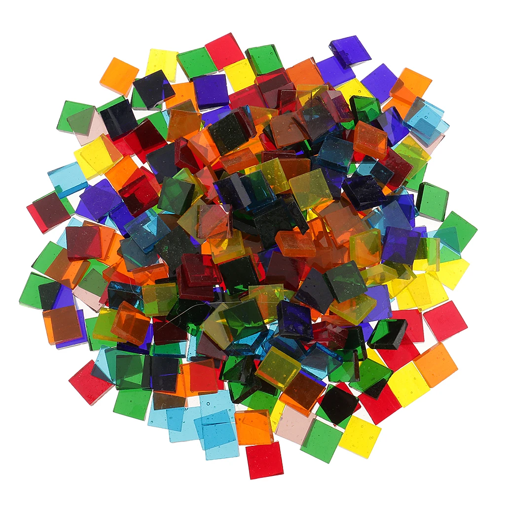 250 Pieces Assorted Colors Clear Glass Pieces Mosaic Making Tiles Tessera for Puzzle Arts DIY Craft Accessories