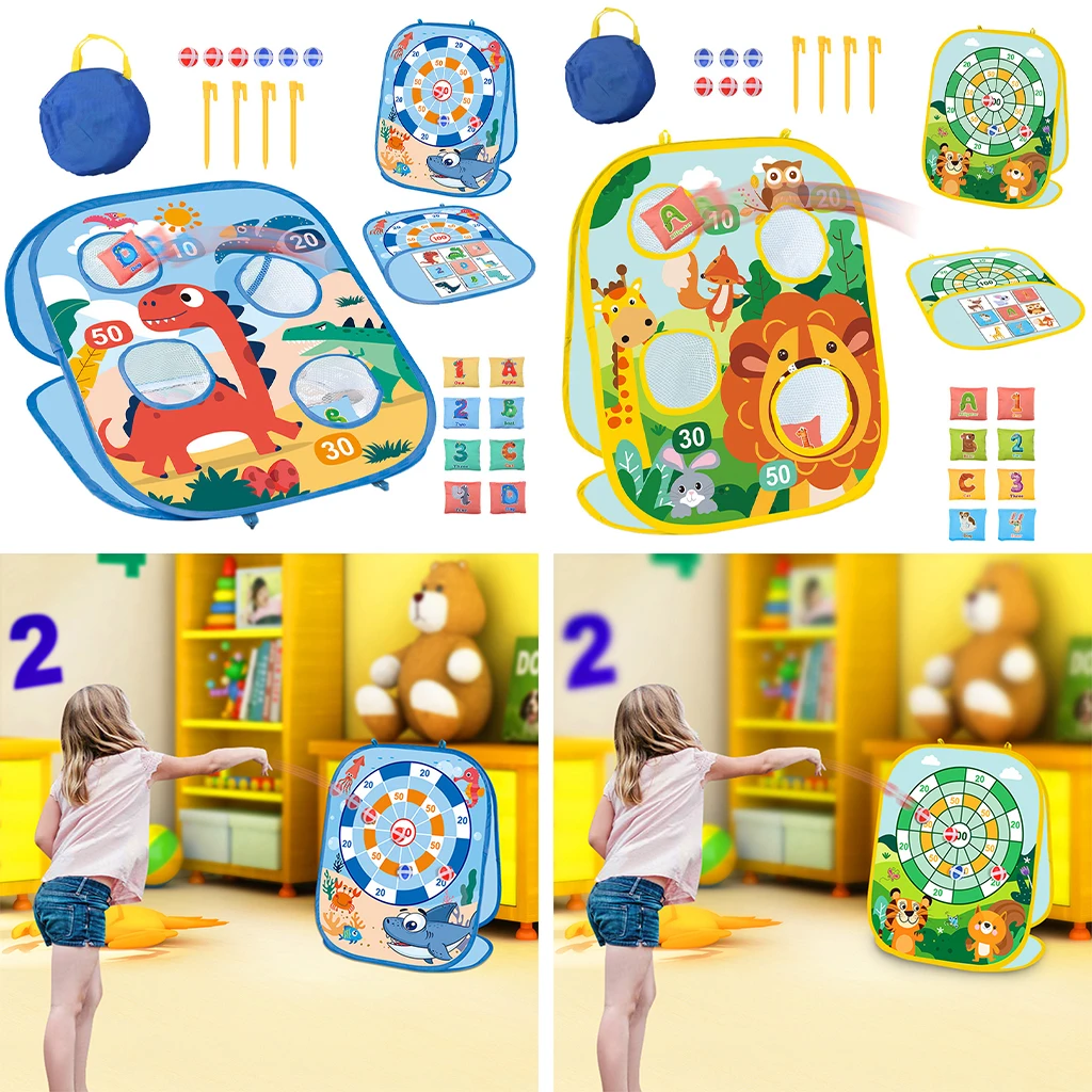 3in1 Bean Sand Bag Toss Game for Kids Cornhole Birthday Party Games w/ Sand Bags 6 Sticky Balls Age 3+ Portable Garden Backyard