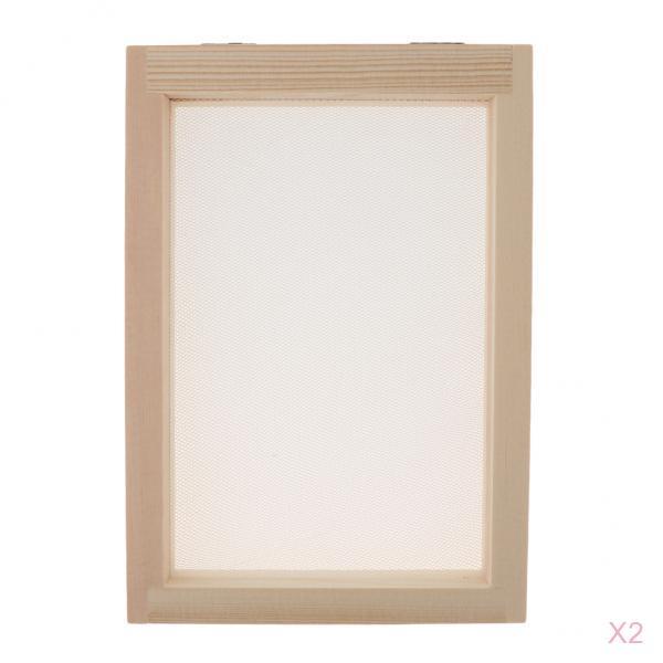 2Pieces Wood Paper Making Frame Papermaking Mold Rectangular Mould Frame with Semitransparent Mesh for DIY Crafts, 6 Inch