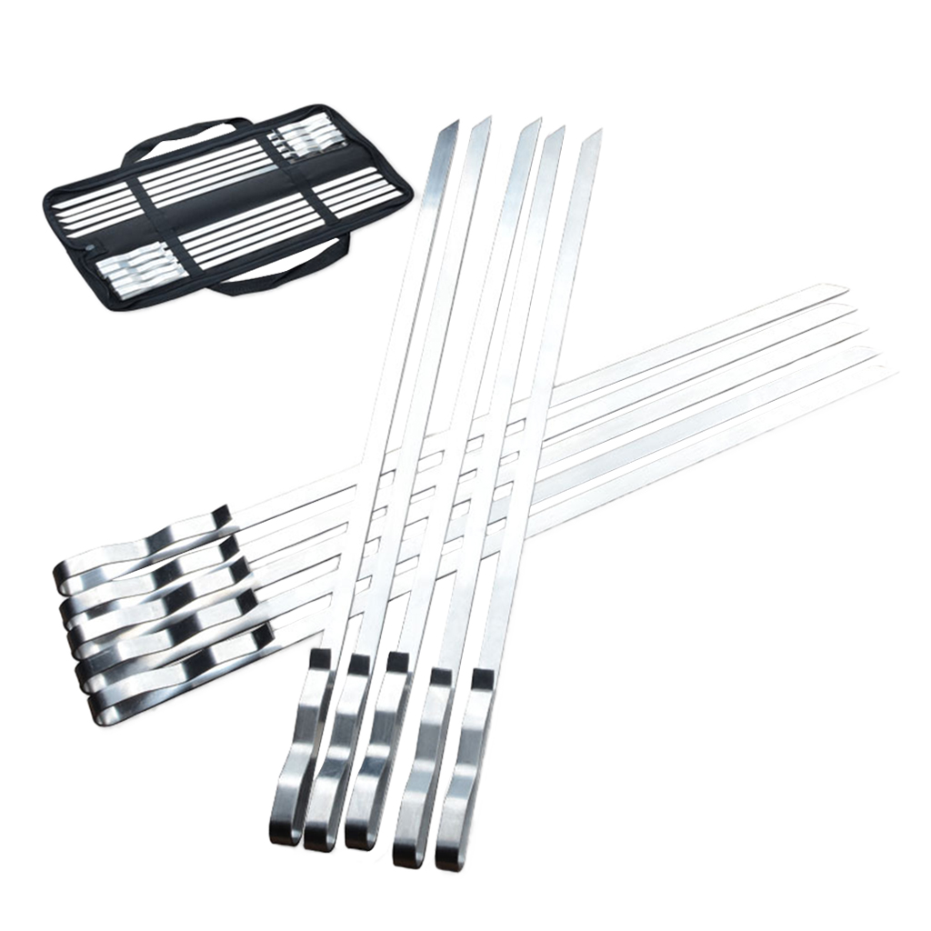 10x Stainless Steel Barbecue Sticks Skewer BBQ Meat Kebab Needle Sticks 42cm