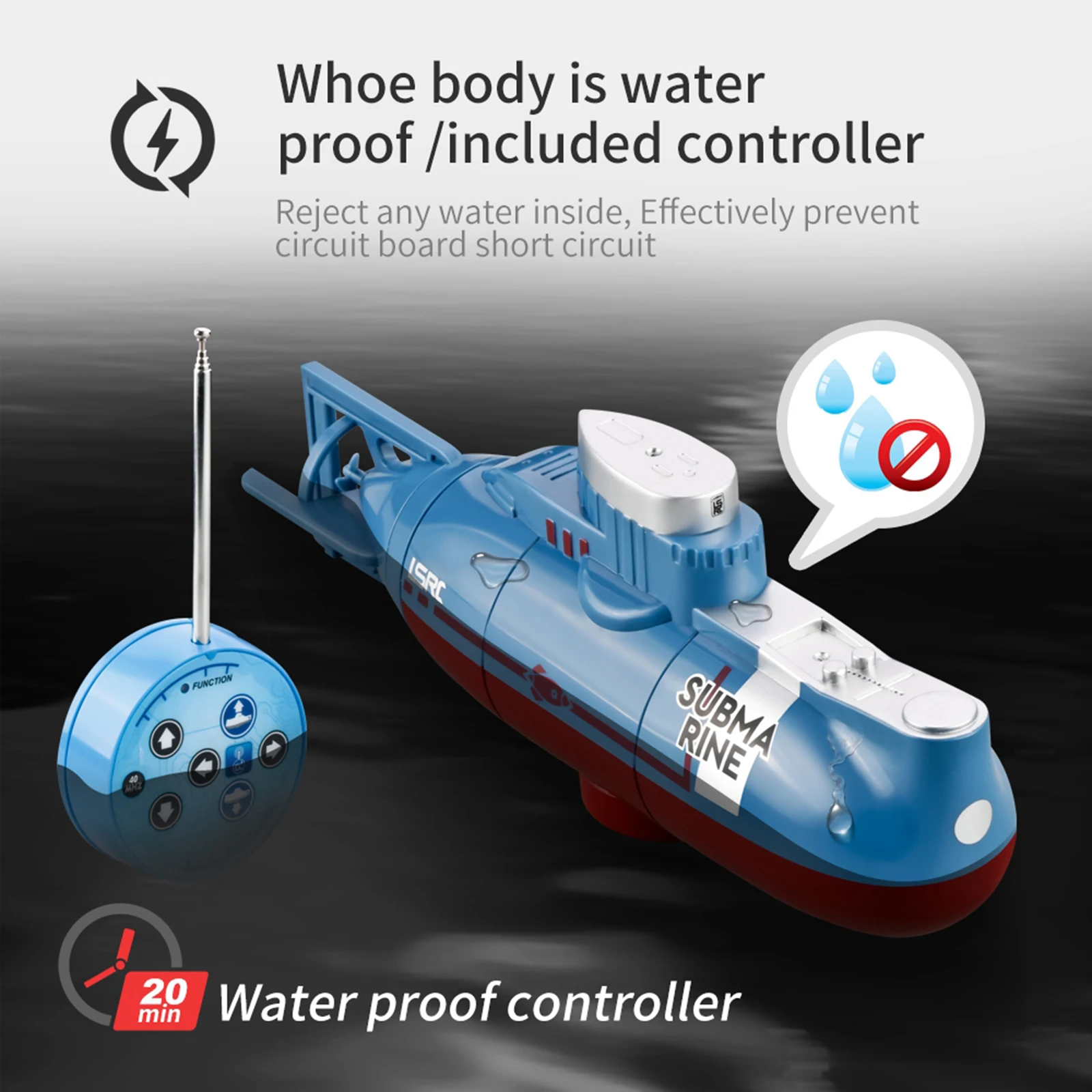 1pc Kid Toy Mini RC Submarine 0.1m/s Speed Swim Remote Control Boat Gift
