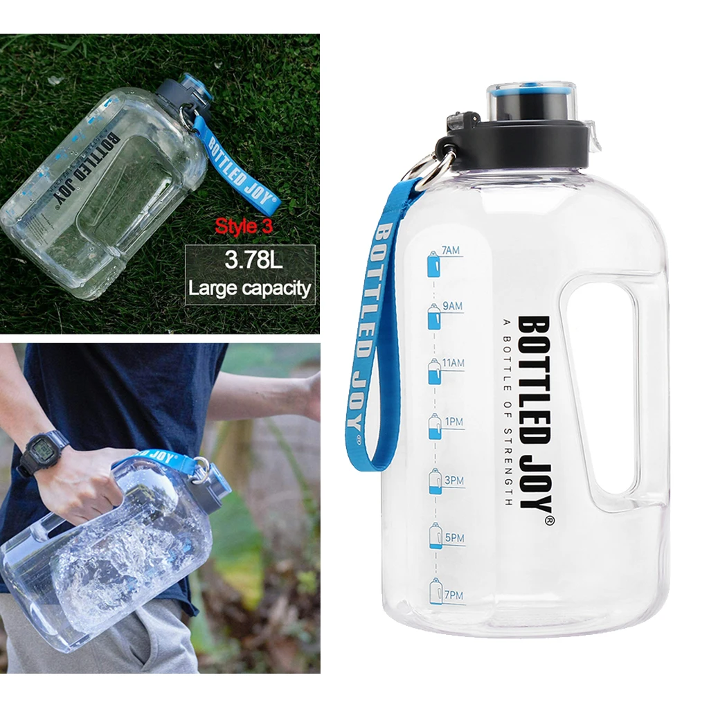 1 Gallon Large Water Bottle Hydration Time Marker Big Jug for Exercise Camp