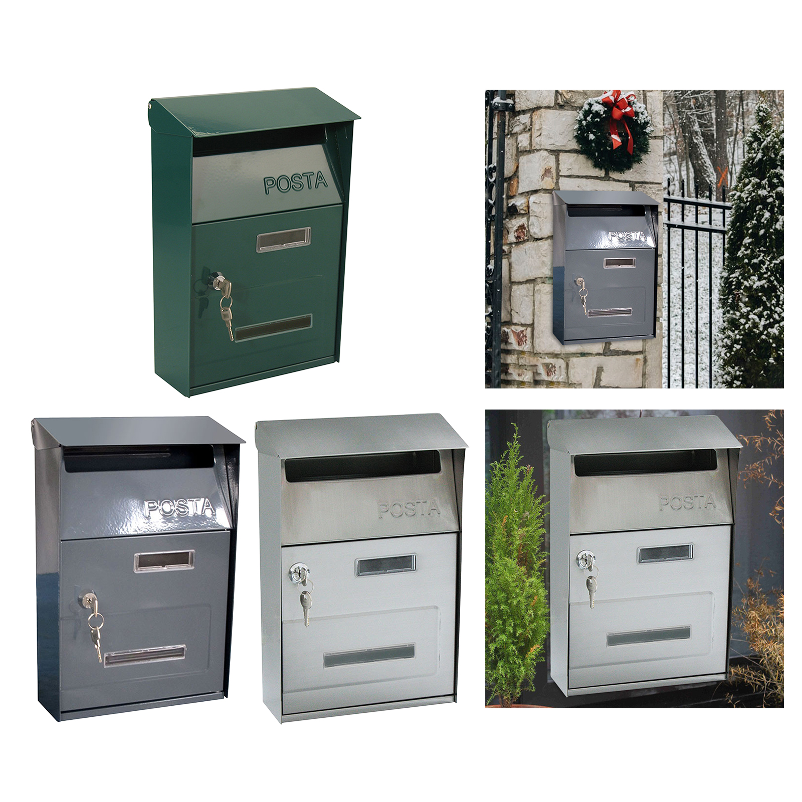 Wall Mounted Mailbox Metal Letter Decor Zinc Alloy Post Box Holder Outside Hanging Decorations for House, Porch, Outdoor Garden