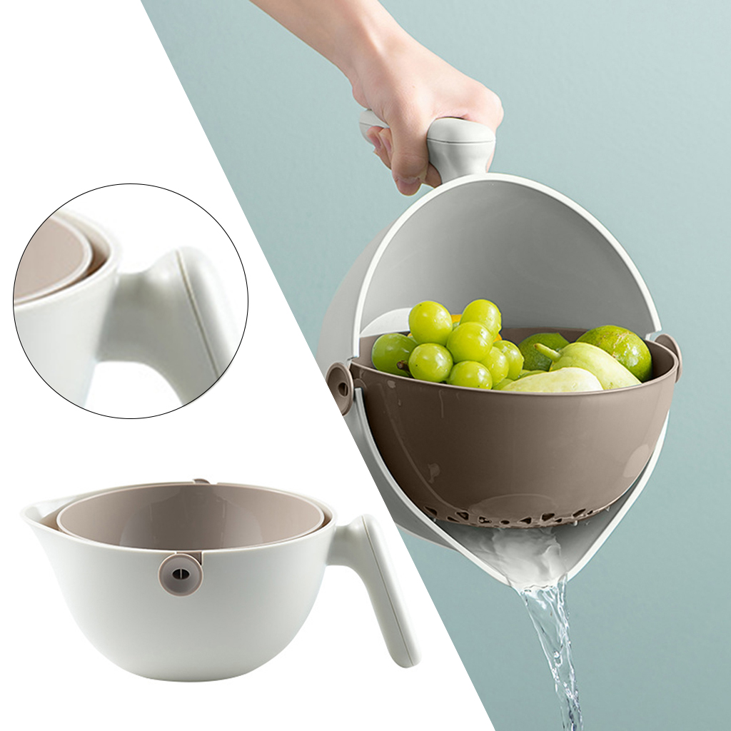 Plastic Vegetable Fruit Rice Wash Drain Strainer Colander Basket Kitchen Brown