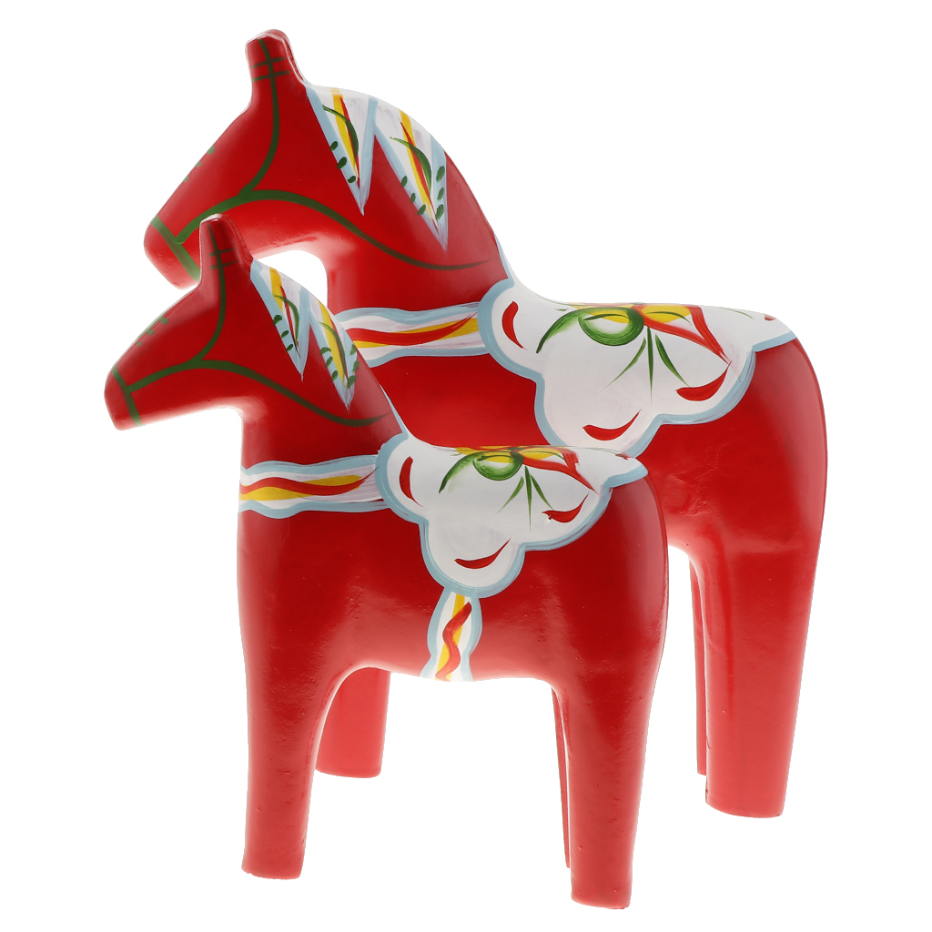 2 Pieces Dala Horse - Swedish Dala Horse Statue - Vintage Unfinished Wooden Horse Figurine Statue 2 Colors Available