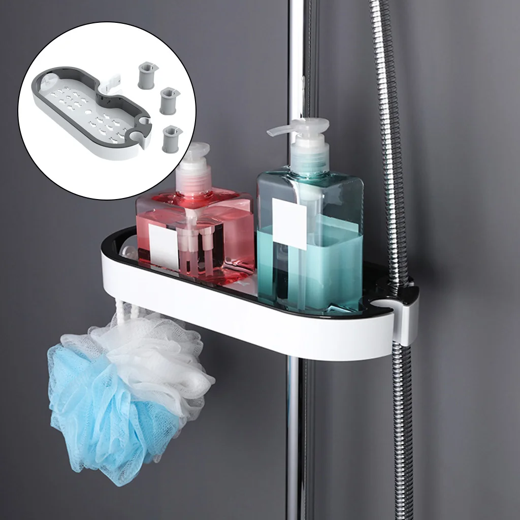 No Drilling Shower Shelf Hanging Shower Rack Storage Rack Tray Adjustable Height for 22/24/25 mm Shower Rail Bathroom Accs