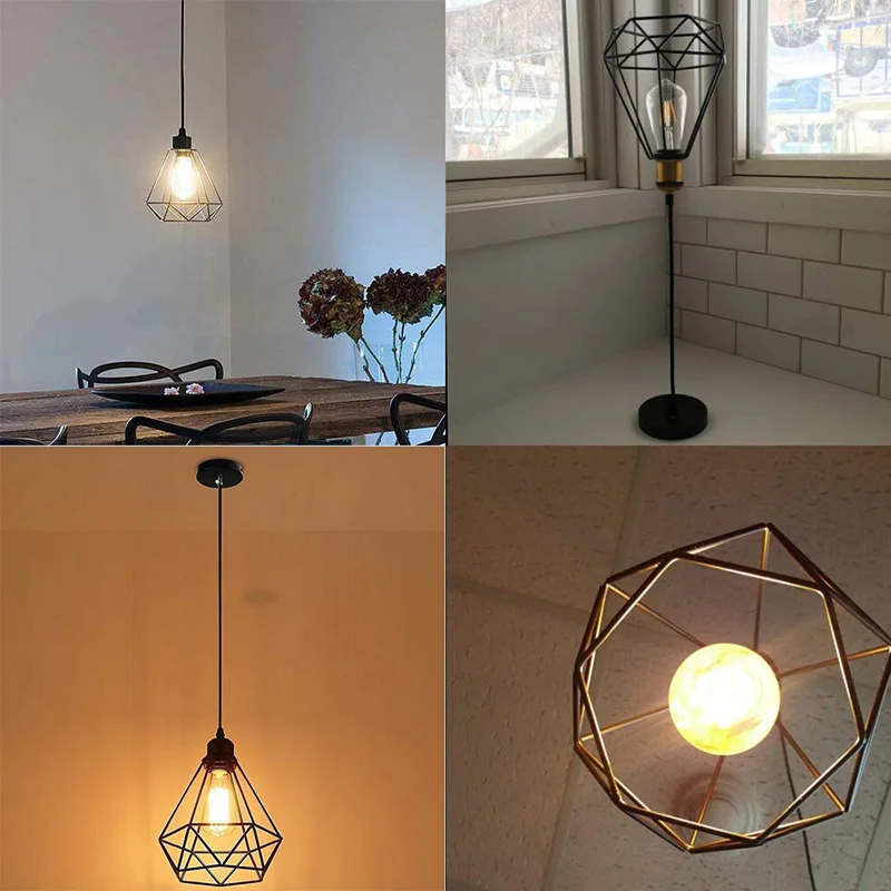 Asseny Geometric Pendant Metal Lamp Guard Retro Vintage Ceiling Light Shade Iron Cage 