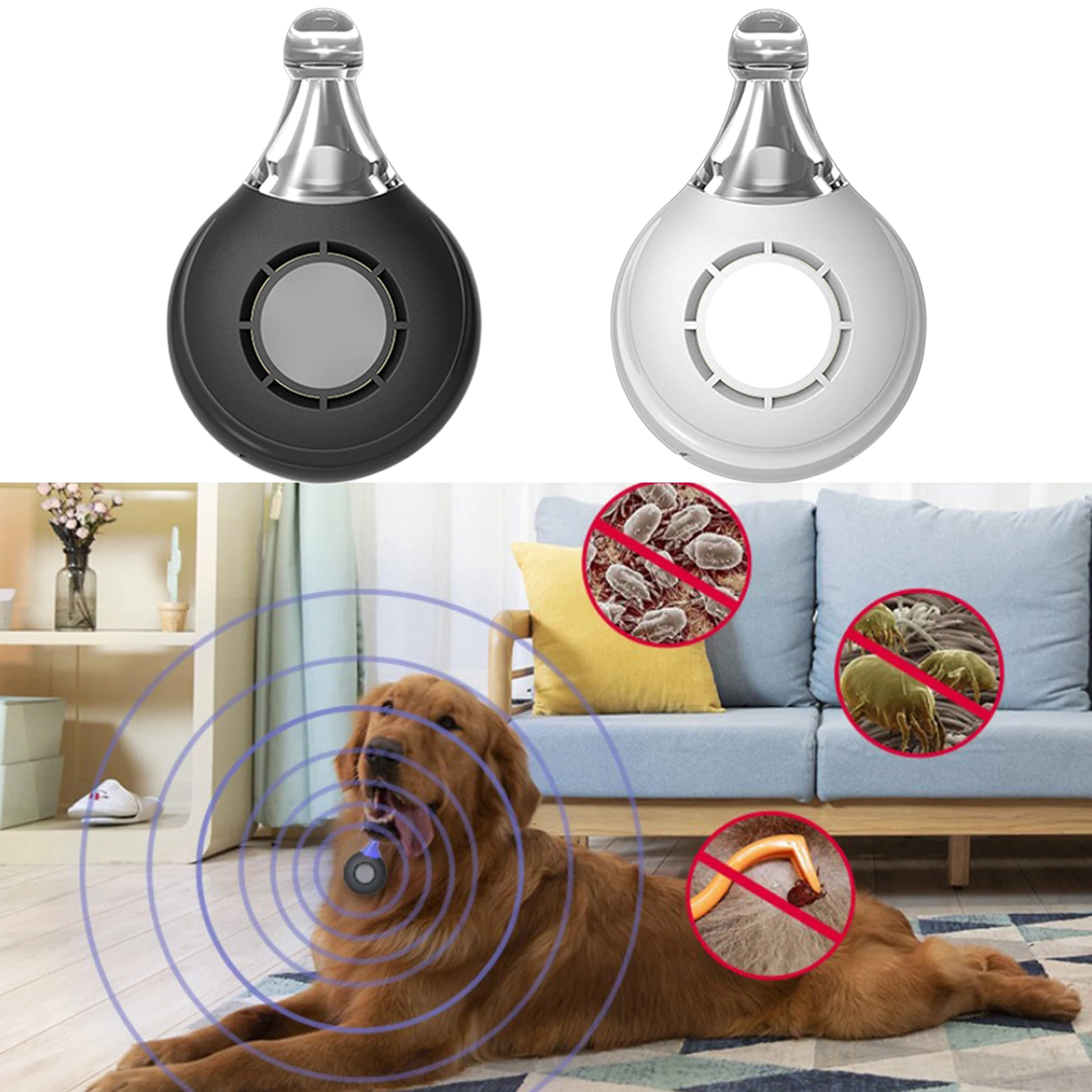 Ultrasonic Pest Repellent, Durable Mosquitoes Insects Repellent, USB Rechargeable Dogs Cats Fleas Ticks Louse Repelling Device