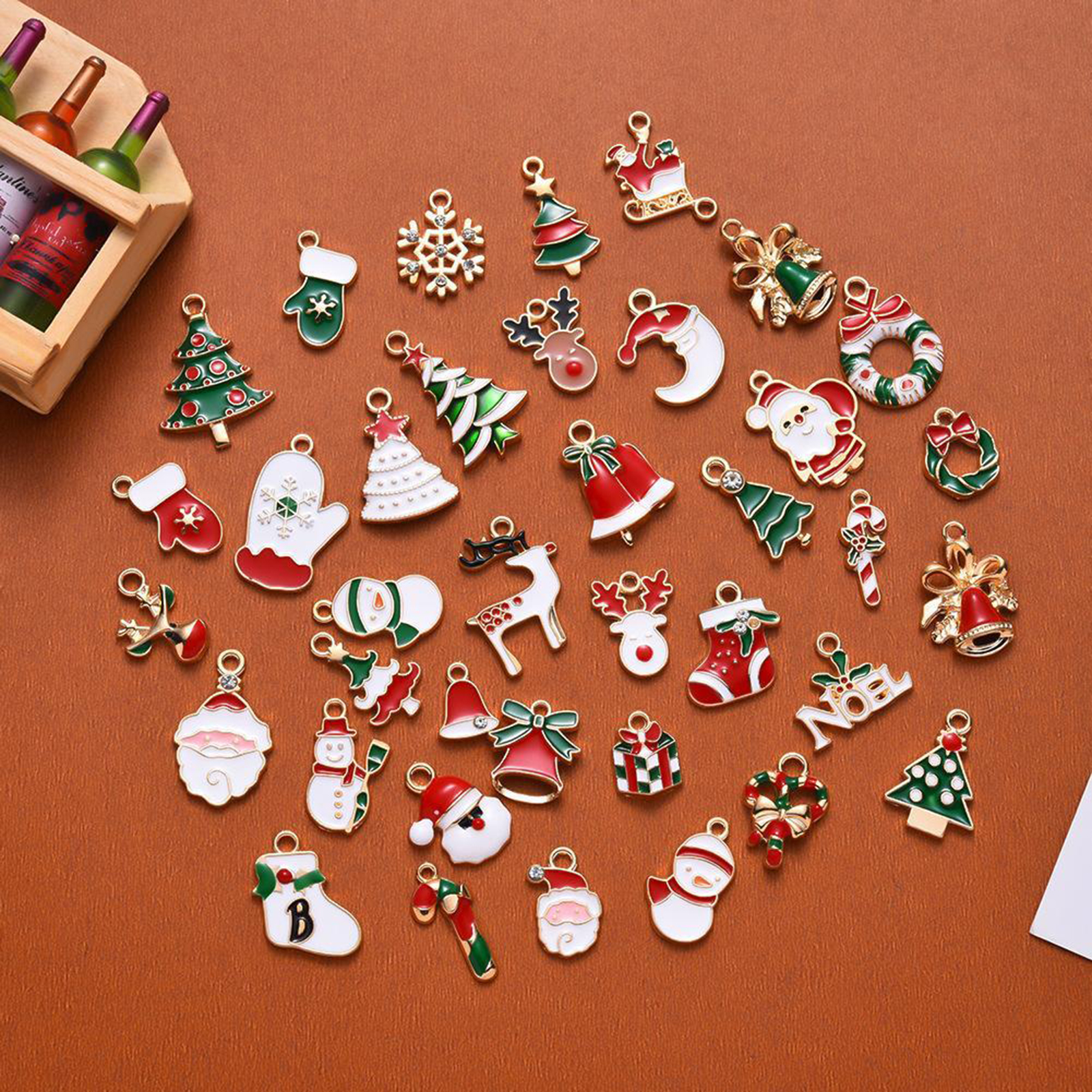 38x Christmas Enamel Pendant Charms for Jewelry Making Decorations Gifts