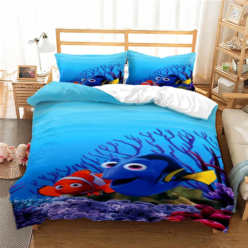 Quilt Baby Shark Fishes Junior Duvet Cover Set Pillow 4 in 1 Bedding Set 