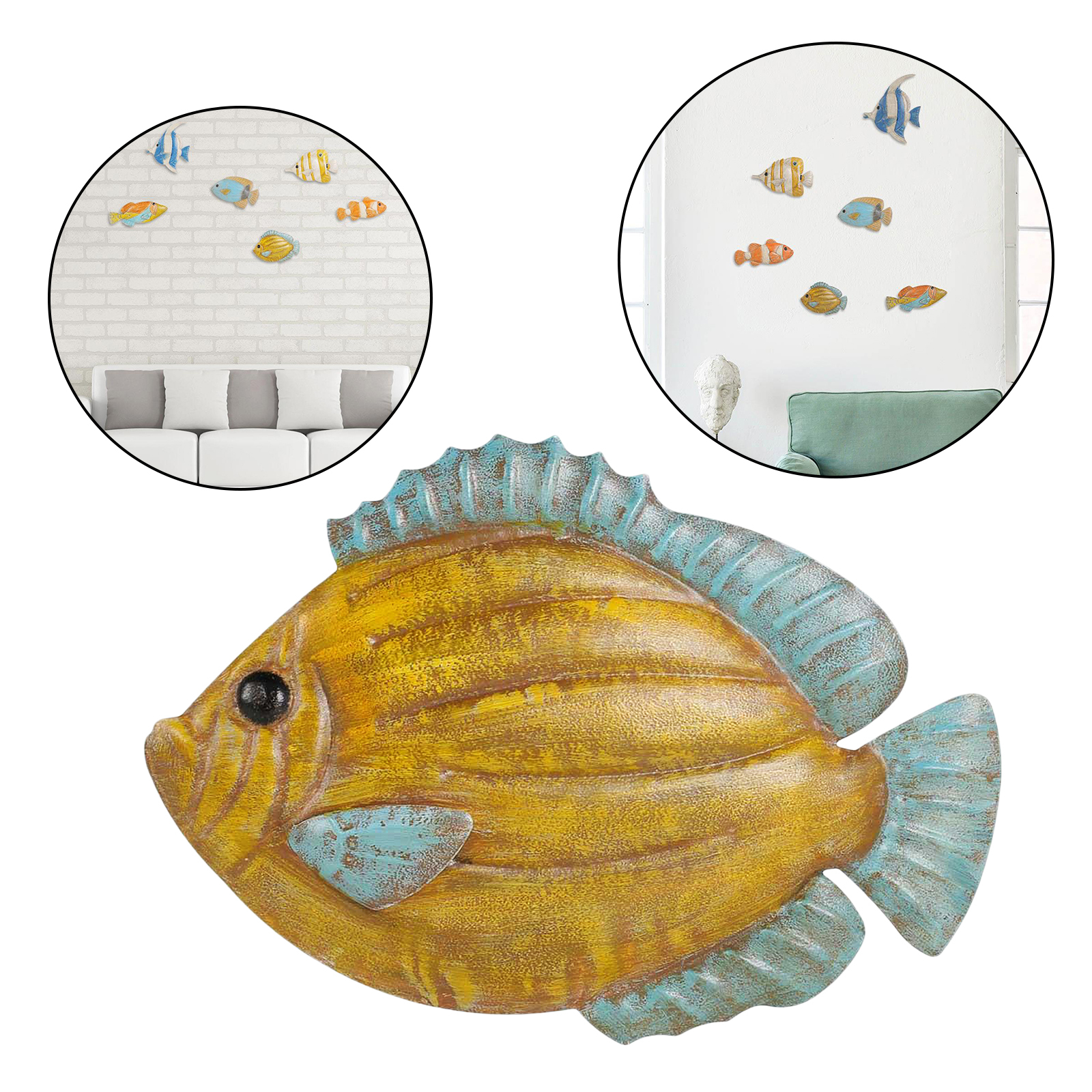Fish Colorful Metal Marine Life Craft Sculpture Wall Decor Decorations for Living Room Gifts Accessories