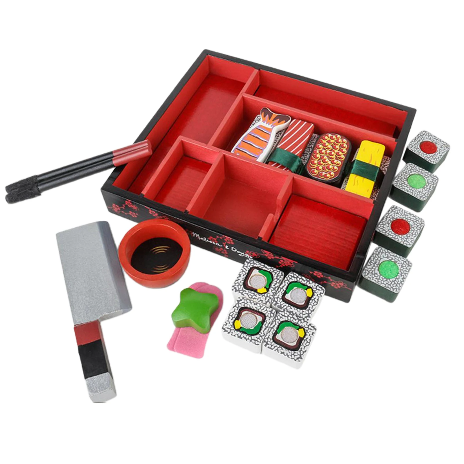 Wooden Sushi Pretend Play Toys Kitchen Food Cooking Role Play Game for Toddler Kids
