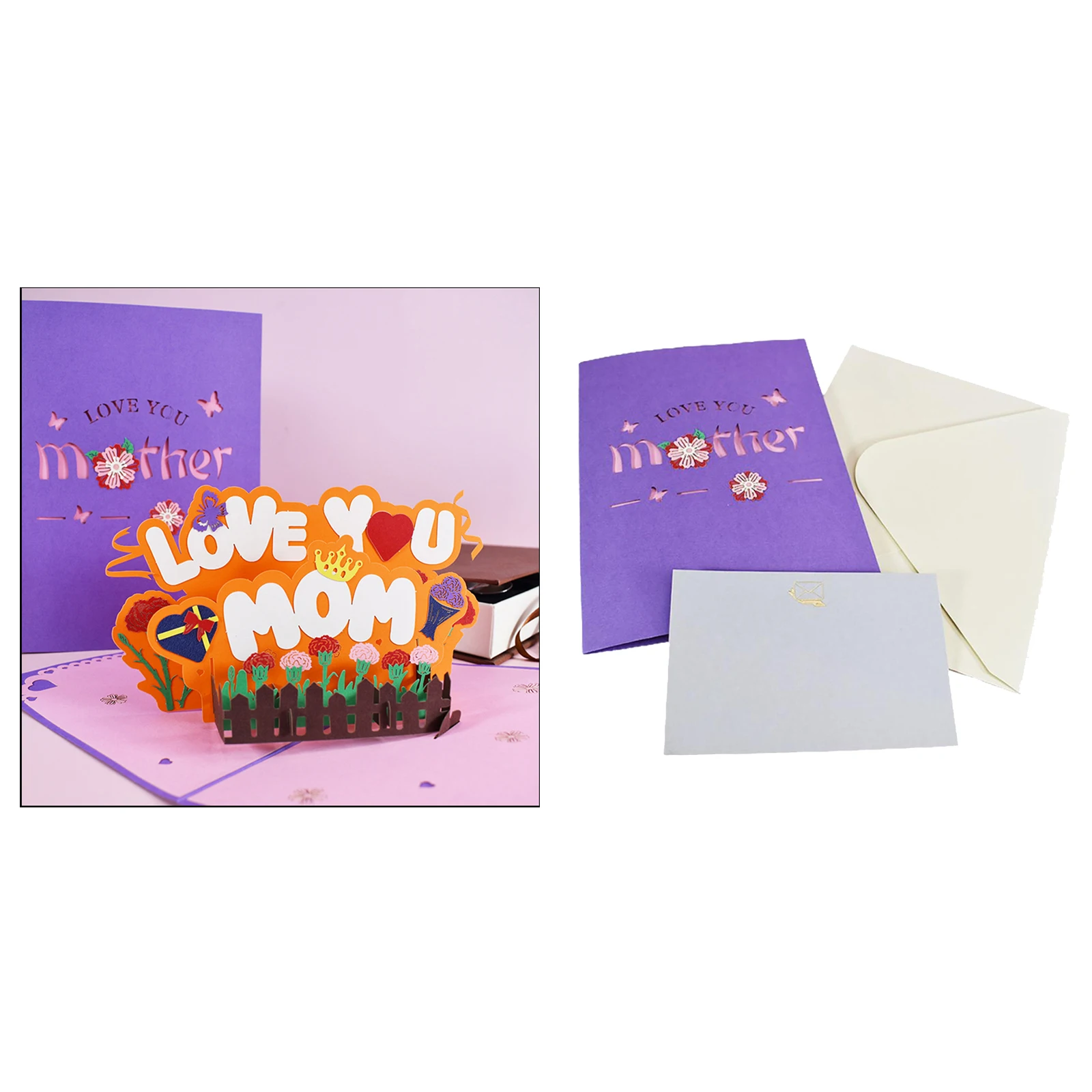 3D Pop Up Love You Mom Greeting Cards Laser Cut Post Card Thanksgiving Card