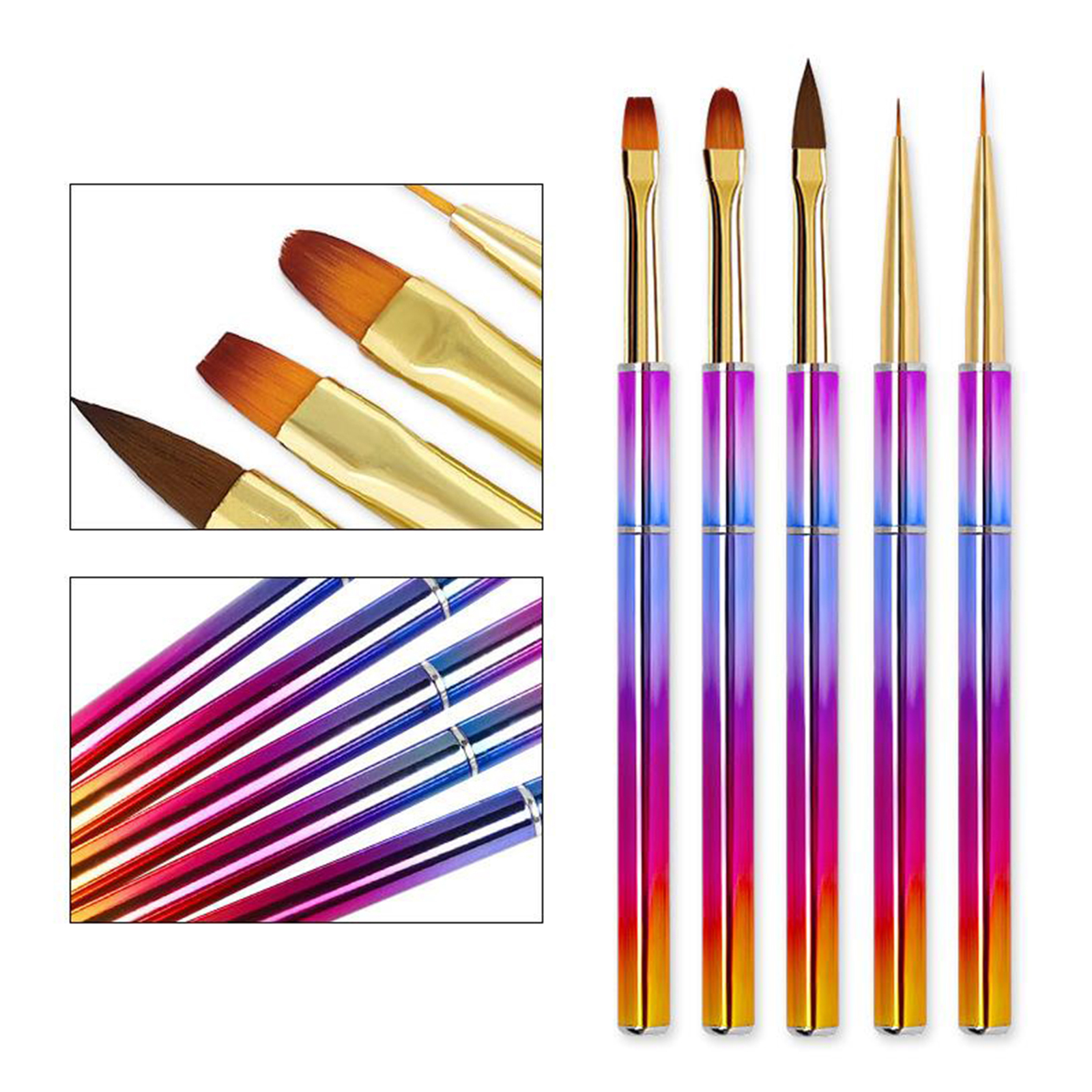 5x Gel Polish Nail Art Brushes Set Design Pen Liner for Salon Home DIY