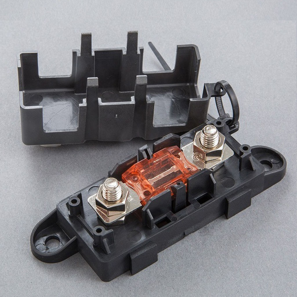 Safety MEGA Bolt-on Fuse 300A and MEGA Fuse Block Holder With Cover Vehicle Replacement Part for RV Marine Van Black
