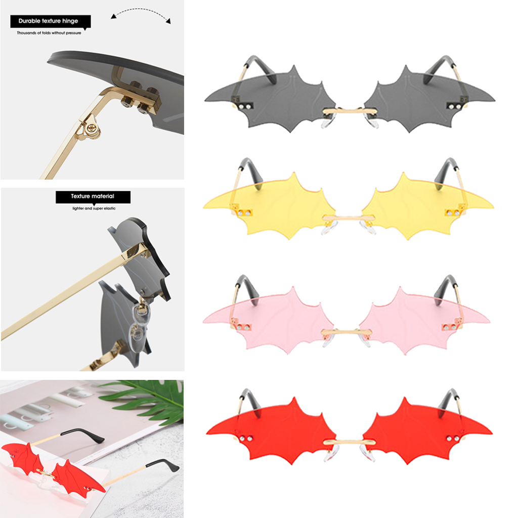 Women's Small Cat Eye Sunglasses Luxury Rimless Punk Sun Glasses Bat Shape