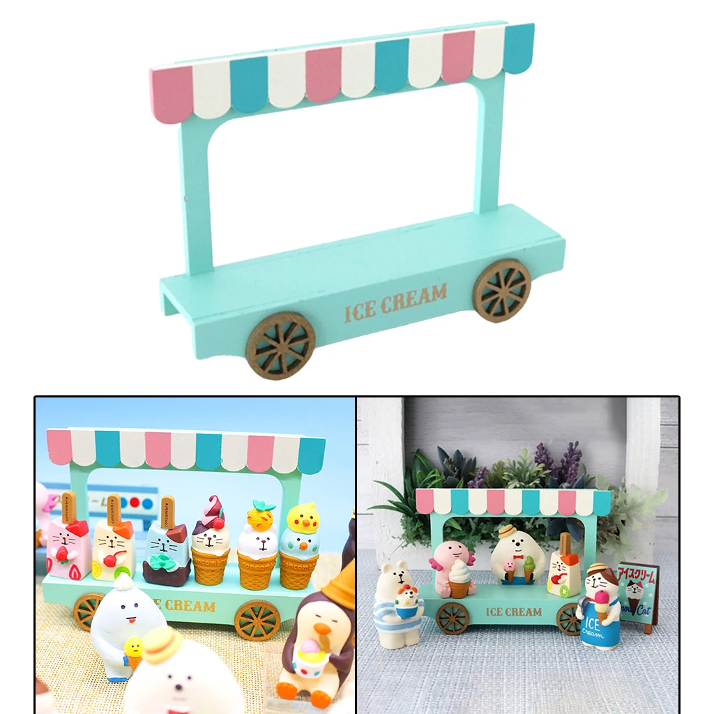 Dollhouse Miniature Furniture Toy Wood Ice Cream Van Cart Model Doll House Life Scene Accessories