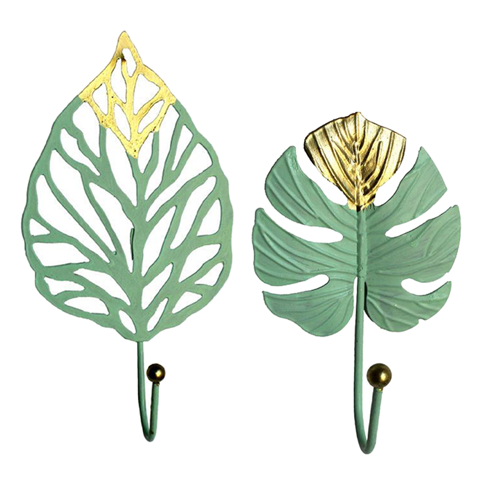 Vintage Green Leaf Iron Wall Hooks Holder Clothes Towel Key Hanger Kitchen Home Wall Decor