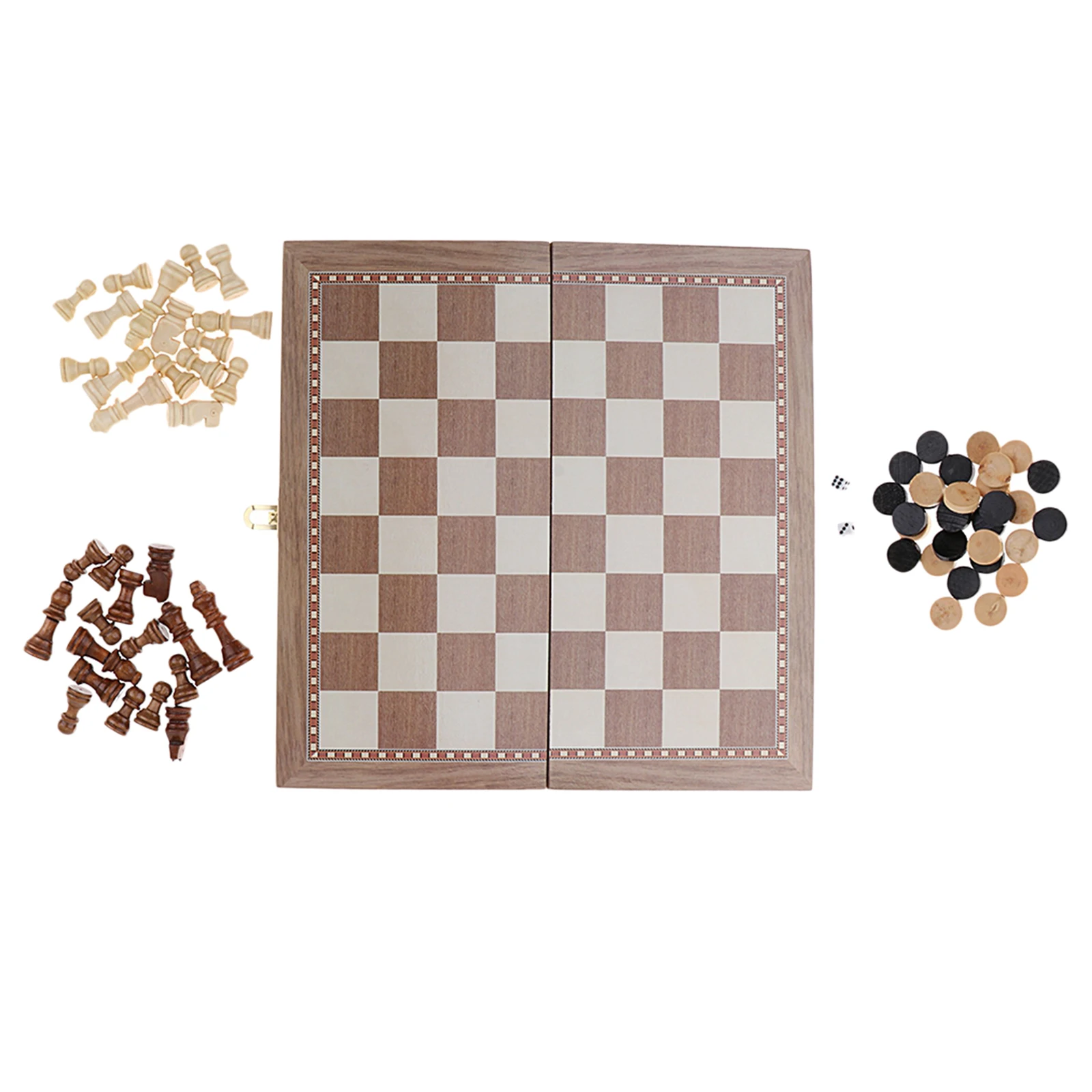 3-in-1 Wooden Folding Chess Board Game Travel Set for Kids Teens Adults,