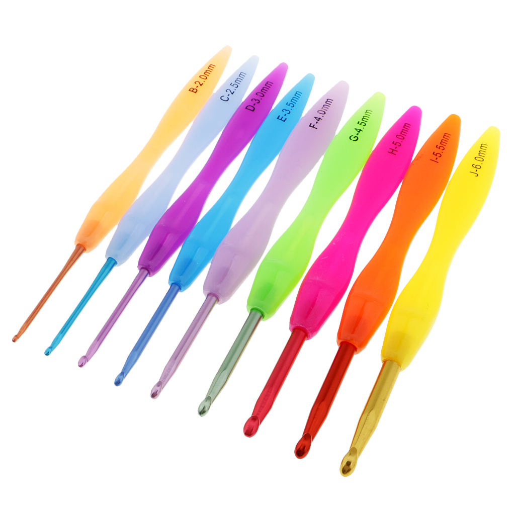 9Pcs Multi Coloured Aluminium Crochet Hooks for Arthritic Hands, Beginners Yarn Knitting Needles Set 9 Size