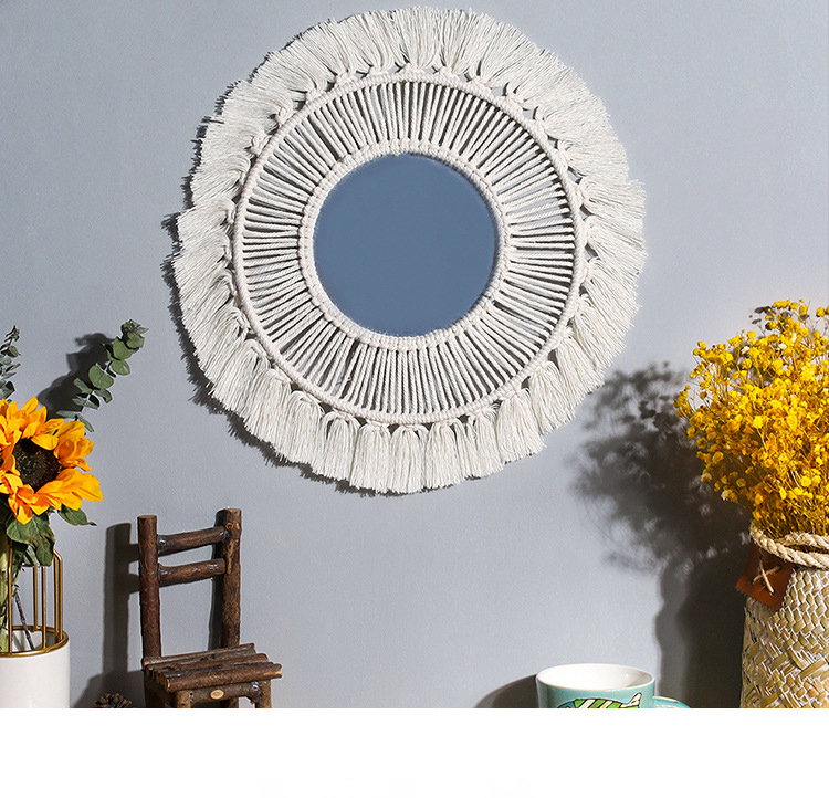 Hand Woven Bohemian Woven Leaf Feather Mirror Round Lace Mirror Wall Hanging Living Room Bedroom Wall Mirror Home Decoration Hand Woven Bohemian Woven Leaf Feather Mirror Round Lace Mirror Wall Hanging Living Room Bedroom Wall Mirror Home Decoration