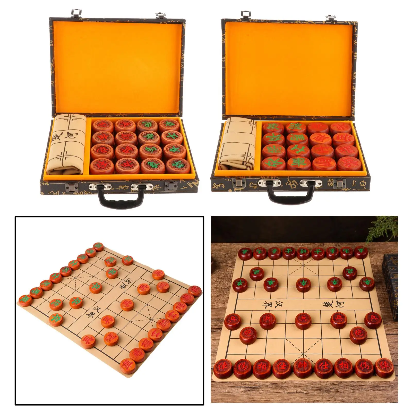Collectible Rosewood Chinese Chess Set Portable Travel Family Classic Xiangqi Board Game with Wood Case Carved Chess Pieces