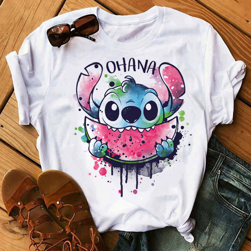 Kawaii Disney Cartoon Stitch T Shirt Men/Women Ohana Lilo Stitch Graphic Tees  Anime Summer Tops Harajuku T-shirt Female